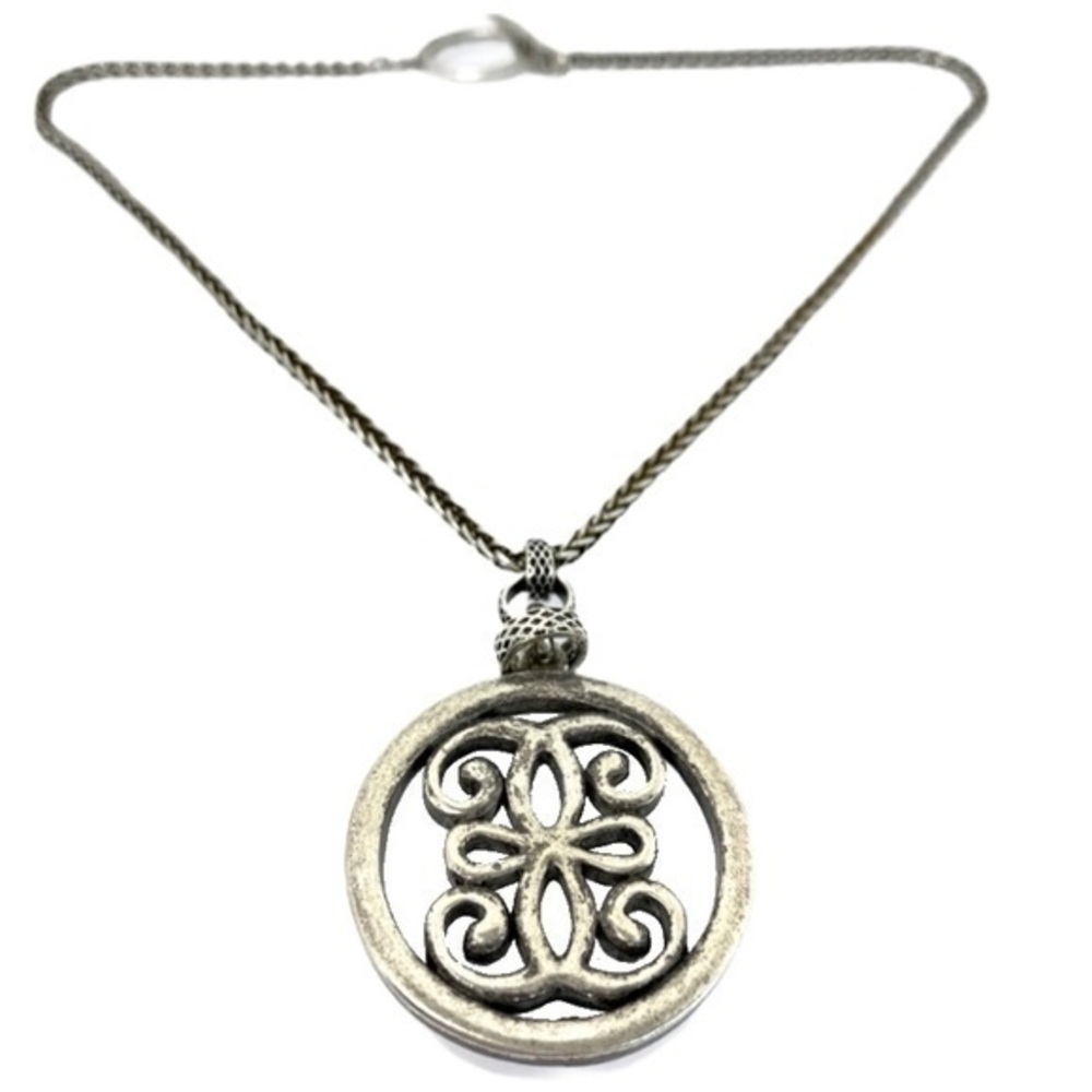 Filigree Brushed Silver Boho Pendant Necklace